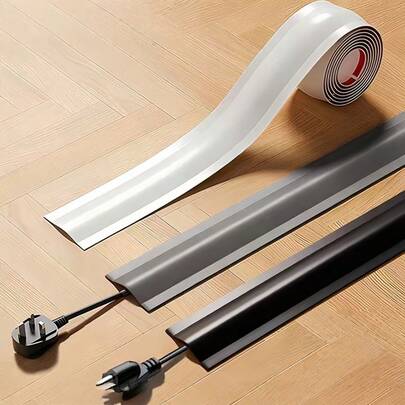 1 件 39.37/118.11 英寸地板电缆盖板，PVC 电缆保护套，延长线隐藏器，防绊倒，电缆管理解决方案，表面安装式线槽，自粘式，适用于地板、墙壁和桌面