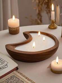 Wooden Crescent Moon Shaped Scented Candle, Creative Design Candle, Home Decor Candle, Eid Candle, Ramadan Candle, Festival Decoration, Celebration Candle, Birthday Gift, Souvenir, Small Gift, Especially Suitable For Ramadan Activities - Multicolor - View 5