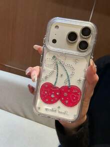 优雅的激光蝴蝶樱桃图案手机壳，兼容苹果 16/17 Pro Max/15 Pro，防震全包保护壳，兼容 14/13 - 無色 - 查看 2