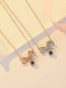 1pc Customized Nano Projection Bow Tie Necklace, Minimalist Necklace, Personalized Custom Photo Necklace, Cute & Unique, Customized Exclusive Necklace, Suitable For Anniversary/Birthday/Graduation/Prom/Party - Multicolor - View 3