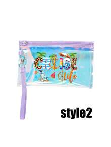 Transparent Cosmetic Bag, Laser Beach Clutch,With "Ceuise Life",Coconut Trees, Cruise And Other Related Itemsprint,Pvc Material, Large Capacity, Toiletry Bag, Convenient And Simple Storage Bag, Clear Ravel Toiletry Bag, Waterproof, Travel Toiletry Makeup Bag - Multicolor - View 15