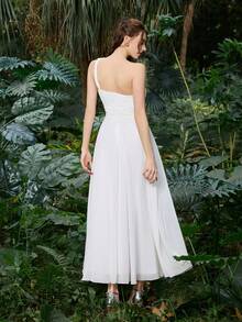 Faeriesty Women's Elegant Sleeveless White Chiffon Maxi Dress, A-Line Pleated Flowy Beach Wedding Guest Evening Gown - White - View 2