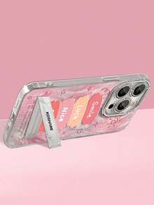 1pc Electroplated Glitter Full Coverage Luck Phone Case With 3D Metal Stand, Compatible With IPhone 11/12/13/14/15/16/17/Pro Max - Pink - View 2