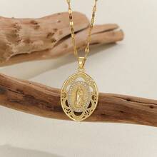 1pc Colorful Oval Shaped Virgin Mary Copper Plated With Zirconia Pendant Necklace, Suitable For Daily Wear, Prayer, And Gifts - Virgin Mary 2 - View 15