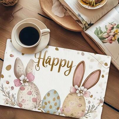 4pcs Easter Theme Placemats, Minimalist Bunny Ear And Easter Egg Pattern Design. Suitable For Party Dining, Holiday Decor And Easter Decoration. Size: 30x45cm, Applicable For Seasonal Home Decor, Holiday Table Decor, Farmhouse Style, Washable Placemats Festival Table Decor And Home Entertainment. An Ideal Gift Choice.