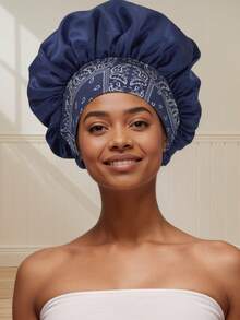 1 pieza Gorro de dormir de seda, gorro de dormir con estampado elástico y ala ancha para mujeres, gorro de dormir de seda suave, adecuado para cabello rizado (patrón de impresión aleatorio) - Color - Ver 26