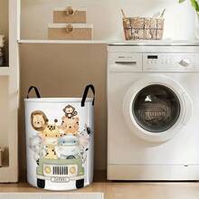 1pc, Cartoon Laundry Basket, Jungle Nursery Decor Elephant Giraffe Hampers Hamper Clothes Toy Storage Bin - Multicolor - View 3