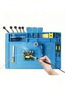 1pc ESD Anti-Static Silicone Soldering Mat, High Temperature Resistant, Magnetic Screw Storage, Non-Slip & Corrosion Resistant, Electronics Repair Mat Suitable For Phone & Computer Disassembly - Blue 603 - View 3