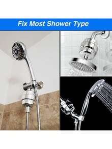 15-Stage High Pressure Shower Head Filter For Hard Water – To Reduce Chlorine, Fluoride & Heavy Metals – Universal Filtered Shower Head For Softer Skin & Healthier Hair - Silver - View 3