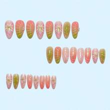 Handmade Wear Nail Piece 3D Epoxy Nail Piece Pink Green Gradual Change Flower Pearl Wear Fake Nails - Z117 - Hộp [Gel dạng gel + Con lăn] - Xem 2