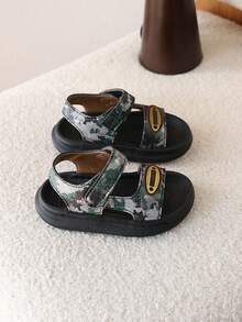 1 Pair Boys' Camouflage Sandals, Soft Sole Open Toe Beach/Sport Sandals, Summer - Green - View 6