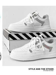 Men's Versatile High Street American Style Skate Shoes, Black, Casual, Non-Slip, Suitable For Kitchen, Autumn/Winter - White - View 2