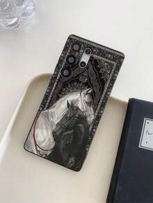 1pc Premium Creative Personalized Full-Screen Floral & Patterned Black & White Horse Painting Design, Black Matte Texture TPU Material Protective Phone Case, Suitable As Gift For Boyfriend/Girlfriend, Compatible With Samsung, , OPPO, Vivo And Other Android Models - Multicolor - View 3