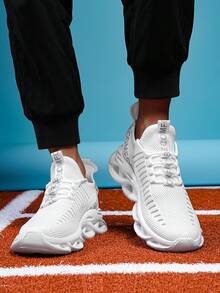 Men's Wave Sole Sneakers, White Mesh Breathable Fashion Shoes, Chunky Platform Athletic Shoes For Men - Unique Comfort Gift For Him, Jogging And Gym - trắng - Xem 4