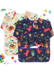 Delantales para Niños, ANNIEMOOM 2 Piezas delantal para pintura artística lavable mangas largas con 3 bolsillos para dibujar, bata de arte para niños Impermeable para 2-8 Años,40853767 - Beis - Ver 1