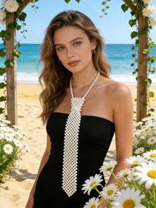 1pc Elegant Bohemian Handcrafted Multi-Layer Beaded Faux Pearl Body Chain - Ideal For Brides And Party Wear - White - View 5