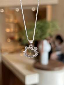 Sanrio 1pc Cute Hello Kitty Pendant Necklace, Fashionable Hollow Clavicle Chain, Suitable For Daily Wear - Multicolor - View 5