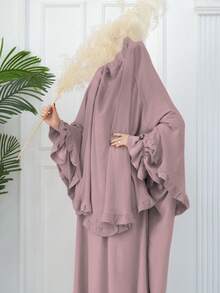 Bộ 2 món (Khimar + Abaya) Trang phục cầu nguyện Hồi giáo, Áo choàng dài Abaya kết hợp với khăn trùm đầu Hijab cùng màu, Trang phục cầu nguyện Jilbab thiết yếu ngoài trời, Áo choàng Abaya dành cho nữ, Abaya cho phụ nữ Hồi giáo - Nhiều màu - Xem 15