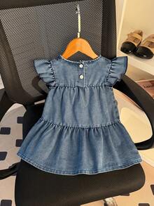 Baby Girl Cute Casual Bow Decor Sleeveless Dress, Suitable For Daily, Outdoor, Street, School, Commute, Party In Summer - Blue - View 2