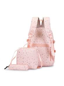 Women's Half-Shell Gauze Backpack Kit, Lightweight And High-Value, Simple, For Campus, Large Capacity, School Backpack, With Thermal Lunchbox. - Pink - View 3