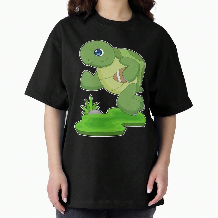 Turtle American Football Sports Oversized T-Shirt - Negro - Ver 1