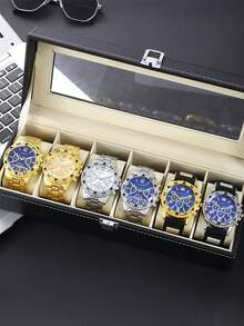 1 件/3 件/5 件/6 件/套男士硅胶赛车运动时尚数字表盘石英表组合套装（无盒） - 均碼 - 查看 2