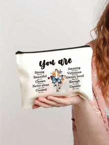 1pc Large Inspirational Christian Makeup Bag, Zippered Cosmetic Organizer, Perfect Gift For Women, Portable Zipper Makeup Storage Bag, Clutch Travel Toiletry Organizer Bag, Handbag, Girl'S Gift, Lightweight Foldable Storage Bag, Suitable For Personal Travel Cosmetics Storage, Travel Bag Toiletry Bag, Birthday, Travel Makeup Tools, Teacher'S Gift, Lover'S Gift, Birthday Gift, Travel Essentials, Dormitory Essentials, Meeting Daily Travel Needs - Multicolor - View 2