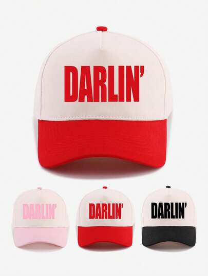 1顶“Darlin'”撞色卡车帽，成人款 - 可调节棒球帽，适合日常出行、街头风格和休闲装扮（多种颜色可选）