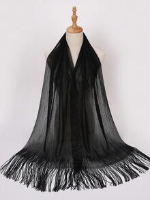 Simple Collection Women's Mesh Breathable Shiny Tassel Modest Hijab Muslim Headscarf - Multicolor - View 3