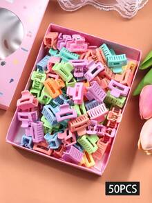 1 Box Spring Color Square Hair Clips, Cute Sweet Daily Versatile Non-Damaging Small Hair Accessories For Women - Multicolor - View 6