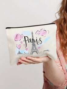 印有可爱巴黎埃菲尔铁塔图案的化妆收纳包，大容量女士旅行化妆包，可装洗漱用品，DIY收纳包，化妆品和洗漱用品收纳整理包，轻便可折叠收纳包，适合个人旅行化妆品收纳，旅行化妆包，生日礼物，旅行化妆工具礼物，生日礼物，旅行必备，宿舍必备，满足日常旅行需求。 - 彩色 - 查看 16
