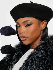 1pc Women's Simple Beret Hat, Versatile Casual Painter Beret Cap, Retro Style For Winter - Multicolor - View 4