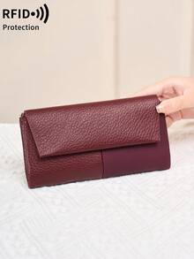 MIYIN Women's Long Soft PU Leather Wallet, Multi-Functional Multi-Layer Design, Elegant Patchwork Magnetic Snap Closure, Multi-Card Slots Clutch Purse, Dual Zipper Coin Pouch ID Card Holder, Lightweight Tri-Fold Practical Handbag, Suitable For Party, Date, Holiday Gift - Burgundy - View 3