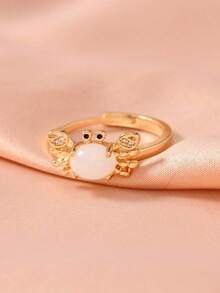 1pc Fancy Adjustable Mini Crab Ring For Women Cute Vintage Summer Beach Style Copper Silver 18K Gold Plated Moonstone Light Blue Animal Rings Jewelry For Girls Daily And Party Occasions Ideal Gift For Friends PBNR - Moonlight White - 查看 9