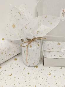 10/20pcs Gold Starry Sky Gift Wrapping Paper - Black With Gold Celestial Design, Ideal For Birthday, Valentine's Day, Essential For Gift Packaging | Celestial Theme | Smooth Texture - White - View 7