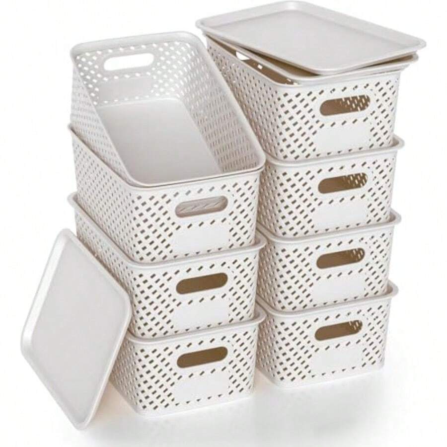 zxxCestas de Plastico con Tapa para Almacenamiento Caas b Pequeñas para Almacenamiento Cestas de Almacenamiento para Organizar Estantes Caones Escritos Armas Oficinas Blancocaja de oficina - Blanco - Ver 1