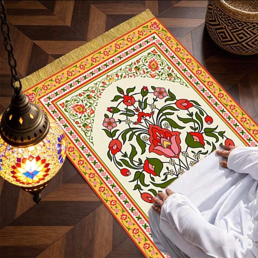 1 قطعة سجادة صلاة إسلامية قابلة للطي مع شرابات، قاعدة مانعة للانزلاق، وسادة سميكة قابلة للغسل، مناسبة للمنزل والمدخل وغرفة المعيشة، تصميم إسلامي أنيق، سجادة صلاة رمضان متينة للرمضان والحج والعمرة - مثالية لديكور غرفة النوم وغرفة الصلاة - وسادة مستطيلة فاخرة بأنماط حمراء وذهبية وسوداء معقدة، ملمس ناعم، ضرورية لرمضان والحج - متعدد الألوان - مشاهدة 1