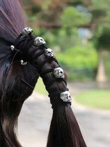 Retro Gothic Punk Skull Hair Scrunchies, Solid Color Alloy 3D Skeleton Elastic Bands, Unique Velvet Rope Ponytail Holders, Women And Girls Headband Turban Headband Sweatband Fall Winter Hair Band Hair Accessories Women Bows Vacation Outfits Woman Elegant Scarf Women Bandanas Soft Headwrap - 彩色 - 查看 3