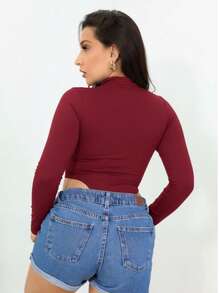 ✨ Kit com 2 Bodies Femininos Cavados – Manga Longa, Gola Alta, Tamanho Único ✨ Casual Sensual Festa Poliéster Corte alto Feriado Festa de aniversário Namorando - Vinho/Bege - Visão 6