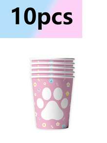 10pcs Yellow Dog Paw Small Flower Cute Theme Party Supplies, Paper Plates, Paper Cups, Tissue Cloths, Tablecloths, Banners, Birthday Party Supplies, Camping And Travel Essential Supplies - Multicolor - View 5