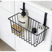 Iron Over-The-Door Bathroom Storage Baskets Small Black & Large 2-Color Options, Multi-Purpose Hanging Caddies For Bathroom - Multicolor - View 8