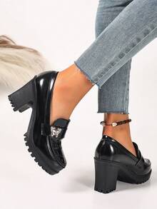 Women's Chunky Heel Butterfly Fashion High Heel Pumps, Comfortable Breathable Versatile Soft Bottom Elevated Party Heels - Black - View 5