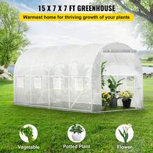 15x7x7ft & 20x10x7ft Walk-In Tunnel Greenhouse, Portable Plant Hot House With Galvanized Steel Hoops, Top Beam, Diagonal Poles, Zippered Door & Roll-Up Windows, White - 15 x 7 x 7 英尺 - 查看 2