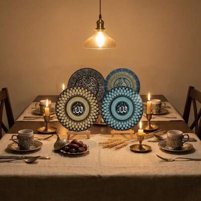 1件/4件装斋月主题亚克力装饰品，尺寸10x10厘米，带装饰框，4种款式可选，适用于斋月和开斋节，可用作桌面装饰、家居点缀、斋月礼物和派对用品。