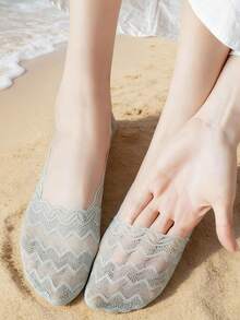 5/10 Pairs Women's Summer Thin Anti-Slip Lace Diamond Shaped Invisible Liner Socks - Multicolor - View 4