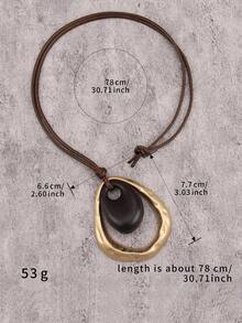 1pc Bohemian Gold & Silver Teardrop Alloy Necklace, Fashion Brown Wax Rope Long Chain, Elegant Resin Choker Necklace, Party Gift, Gift For Girlfriend/Mother - Resin - View 11