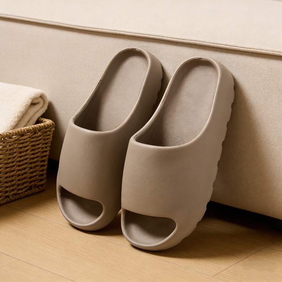 Summer Men's Soft-Soled Non-Slip Quick-Drying Slippers, Unisex Casual Home Slippers, One-Piece Molded Soft Thick-Soled Slippers, Versatile Beach Sandals, For Home And Bathroom Use - Nâu nhạt - Xem 1