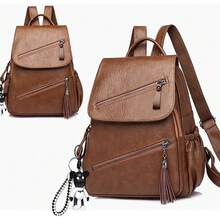 Women's Leather Backpack, Soft Anti-Theft Backpack, Fashion Casual Bag, Shoulder Bag, Handbag - 棕色 - 查看 4