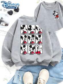 This Soft And Warm Girls' Hoodie Features A Disney 9-Square Mickey Mouse Face Print, Making It Perfect For Everyday Casual Wear, Family Outings, And Any Occasion. - 灰色 - 查看 1