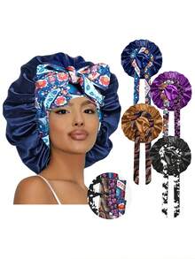 1件装女士印花丝滑缎面睡帽，休闲舒适，可作睡帽或头巾使用（印花图案随机） - 紅色NPSM14 - 查看 10